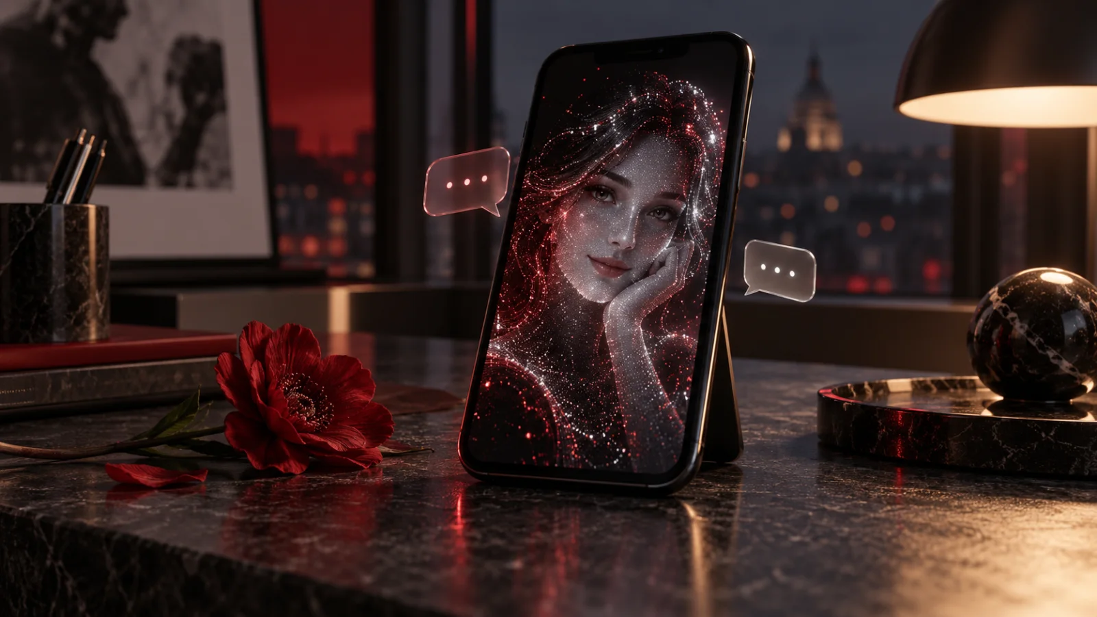 Compagnon IA représenté par un avatar lumineux sur un téléphone